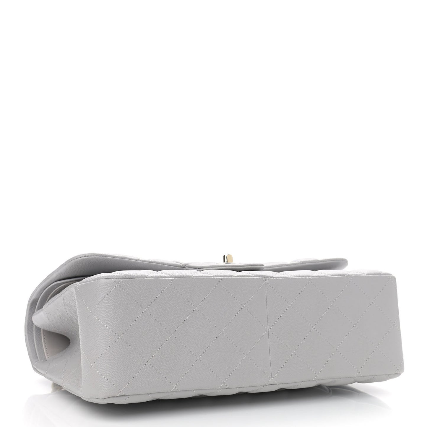 Caviar Quilted Jumbo Double Flap Light Grey