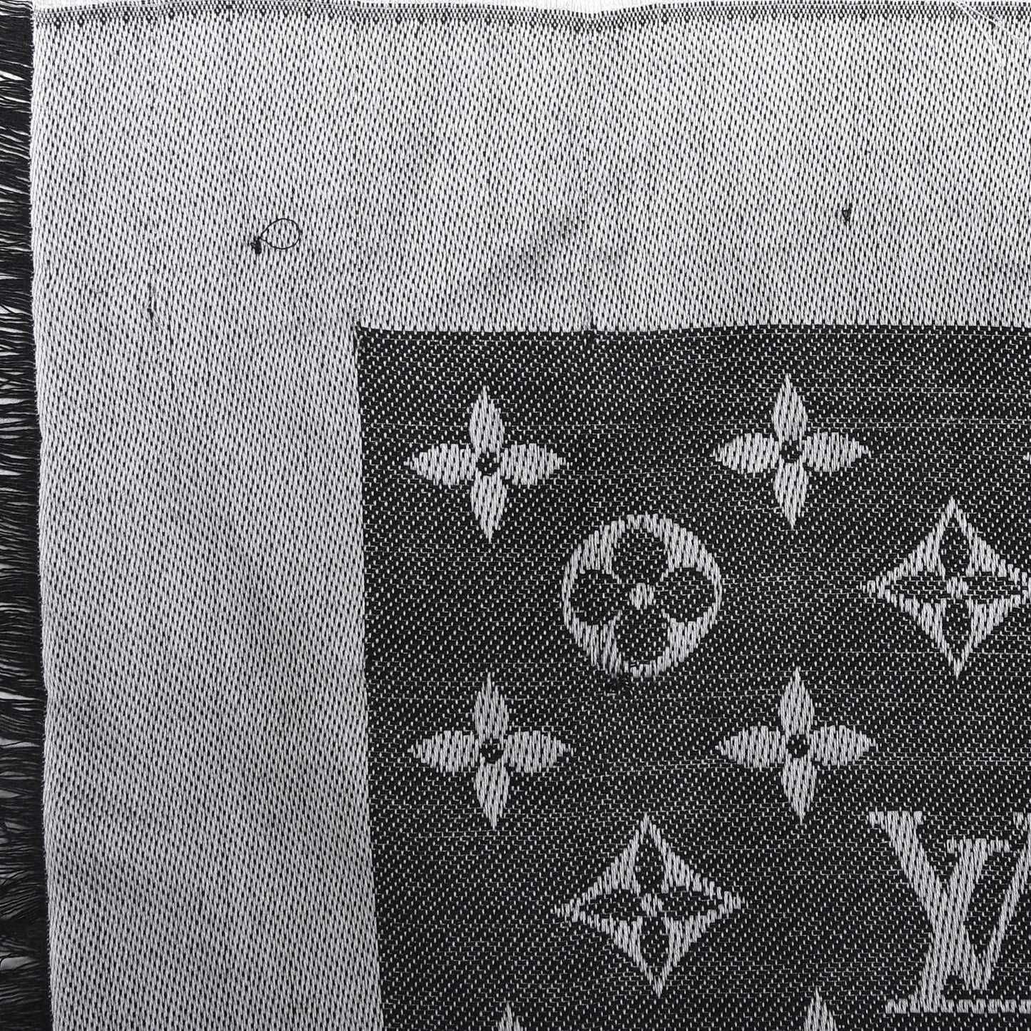 Silk Wool Monogram Denim Shawl Black