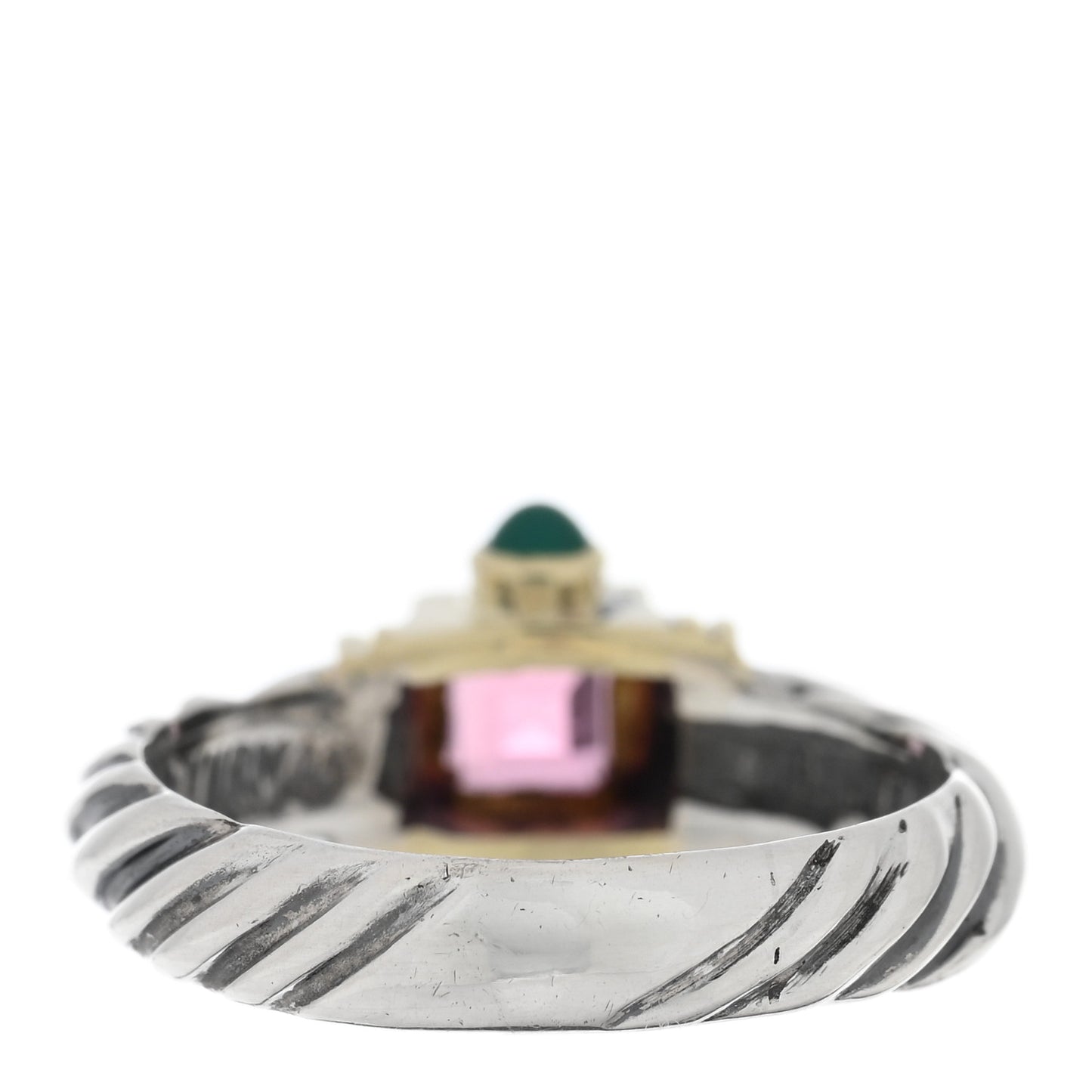 Sterling Silver 14K Yellow Gold Pink Tourmaline Green Onyx Renaissance Ring 52 6