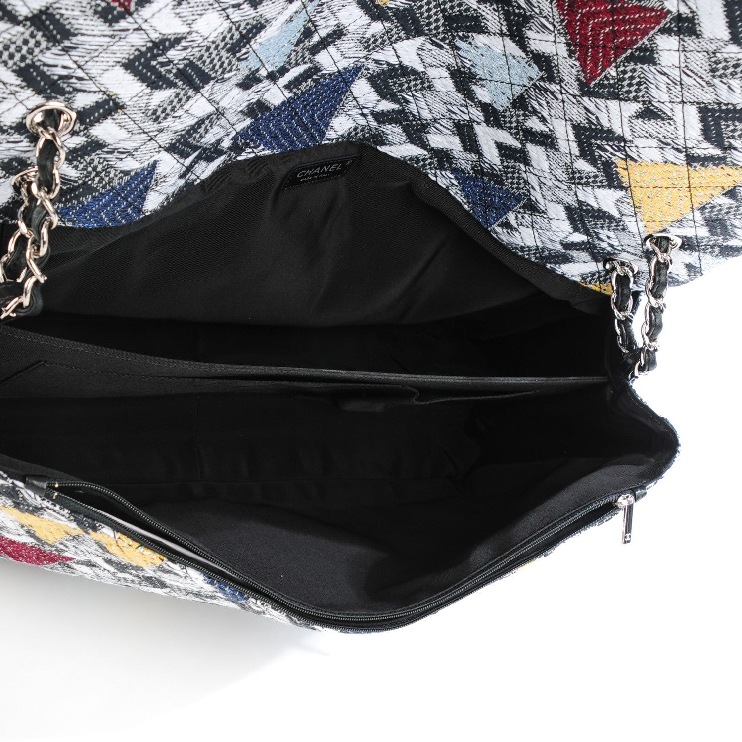 Chanel Tweed Strass Quilted XXL Plane Flap Black White Navy Yellow 10 of 24