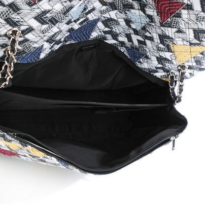 Chanel Tweed Strass Quilted XXL Plane Flap Black White Navy Yellow 10 of 24