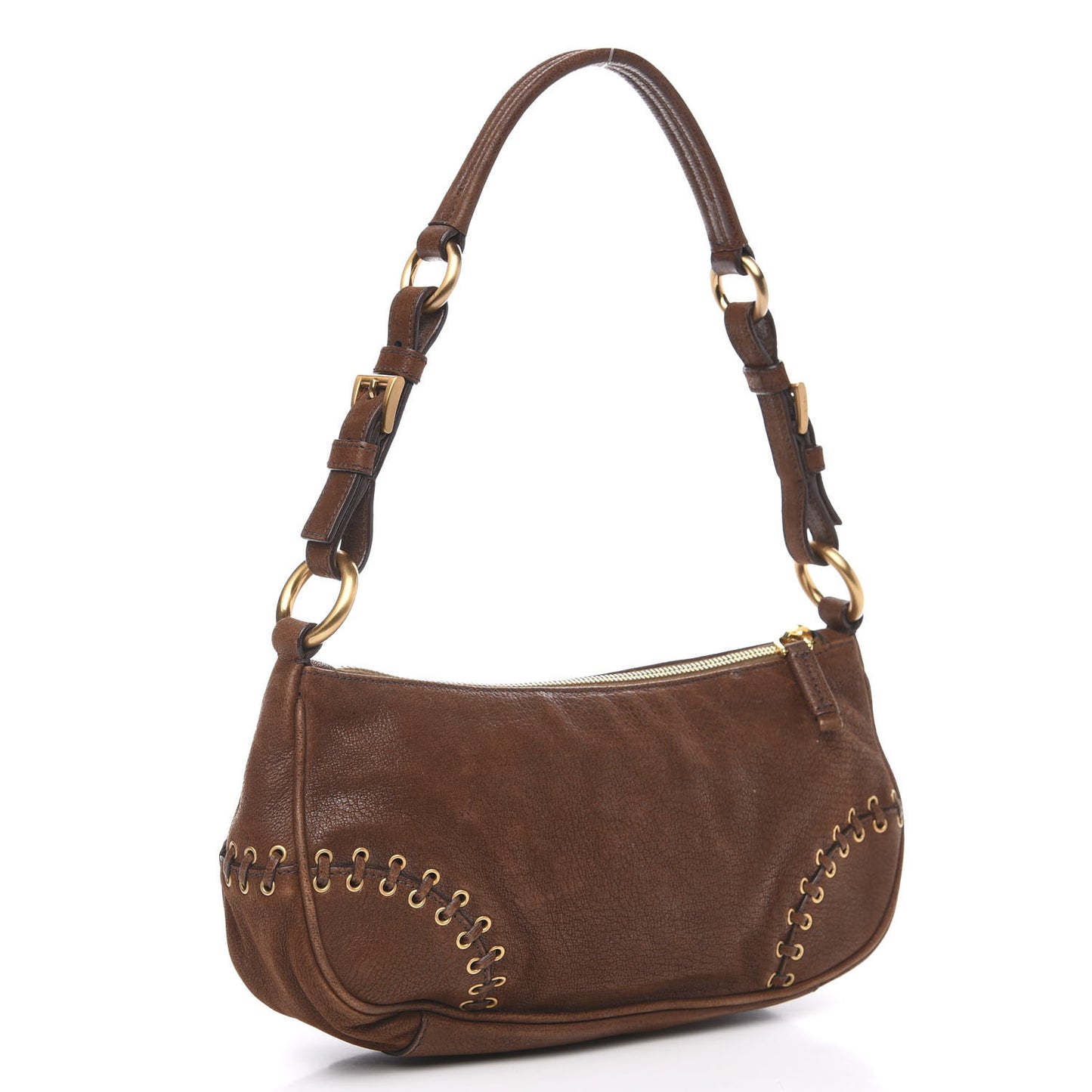 Goatskin Grommet Whipstitch Shoulder Bag Palissandro