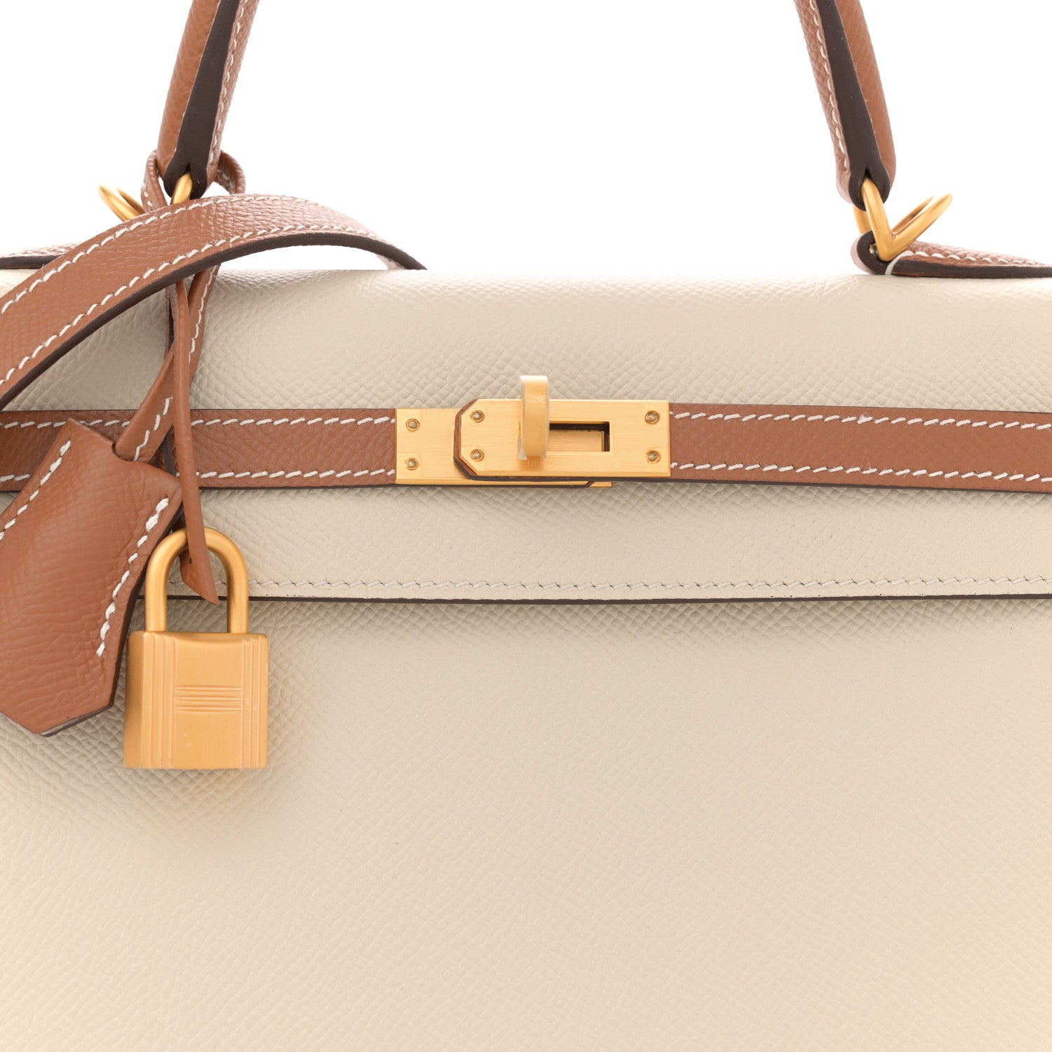 Hermes Epsom Bi-Color Horseshoe Kelly Sellier 25 Craie Gold 8 of 10
