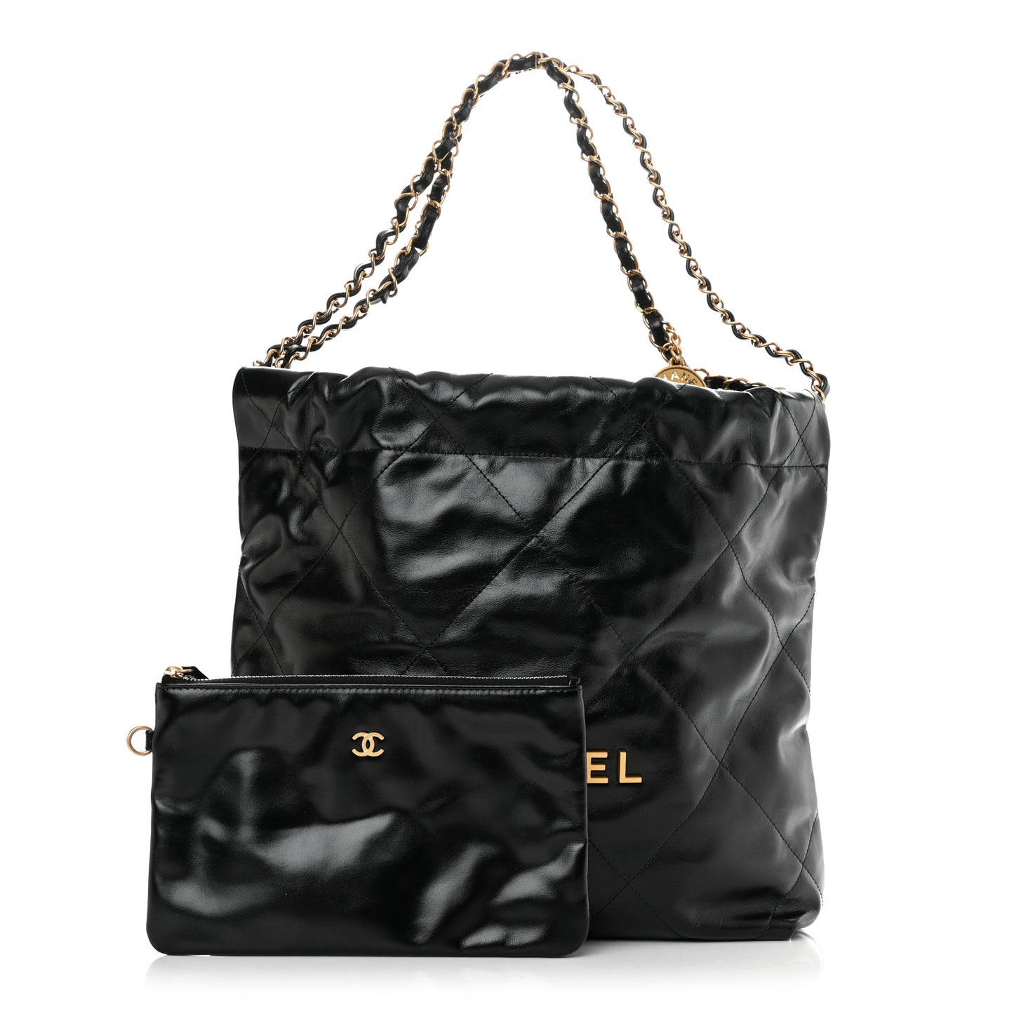 Shiny Calfskin Quilted Small Chanel 22 Black