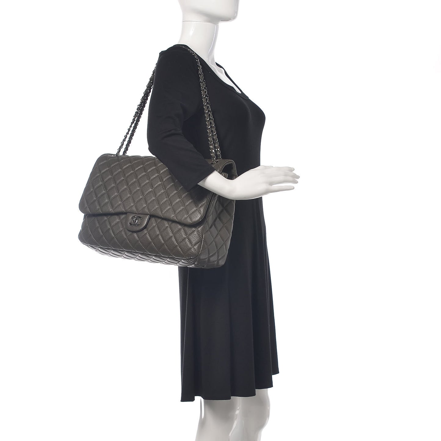 Calfskin Quilted Small XXL Travel Flap Bag Khaki