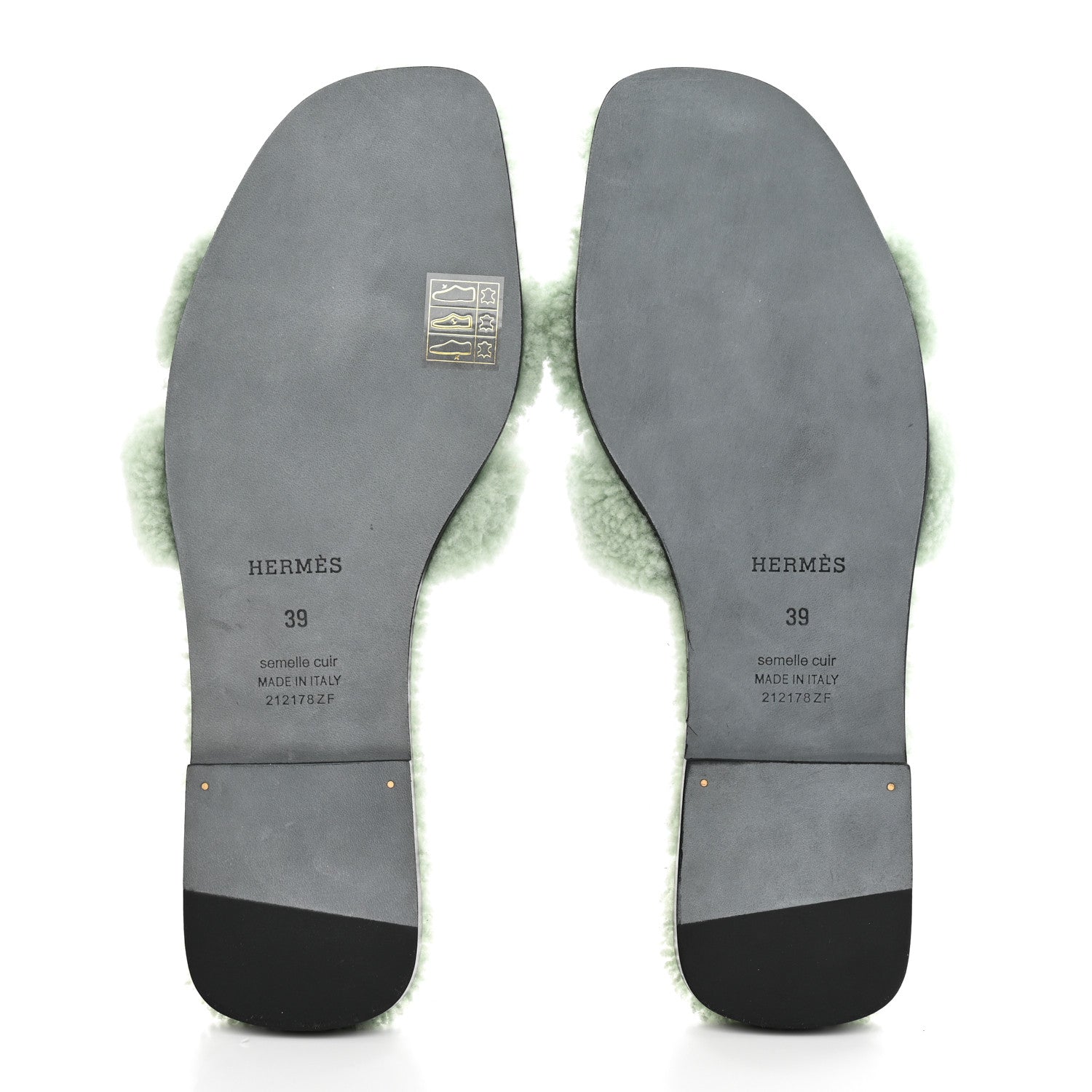 Hermes Woolskin Oran Sandals 39 Vert D’eau 5 of 10
