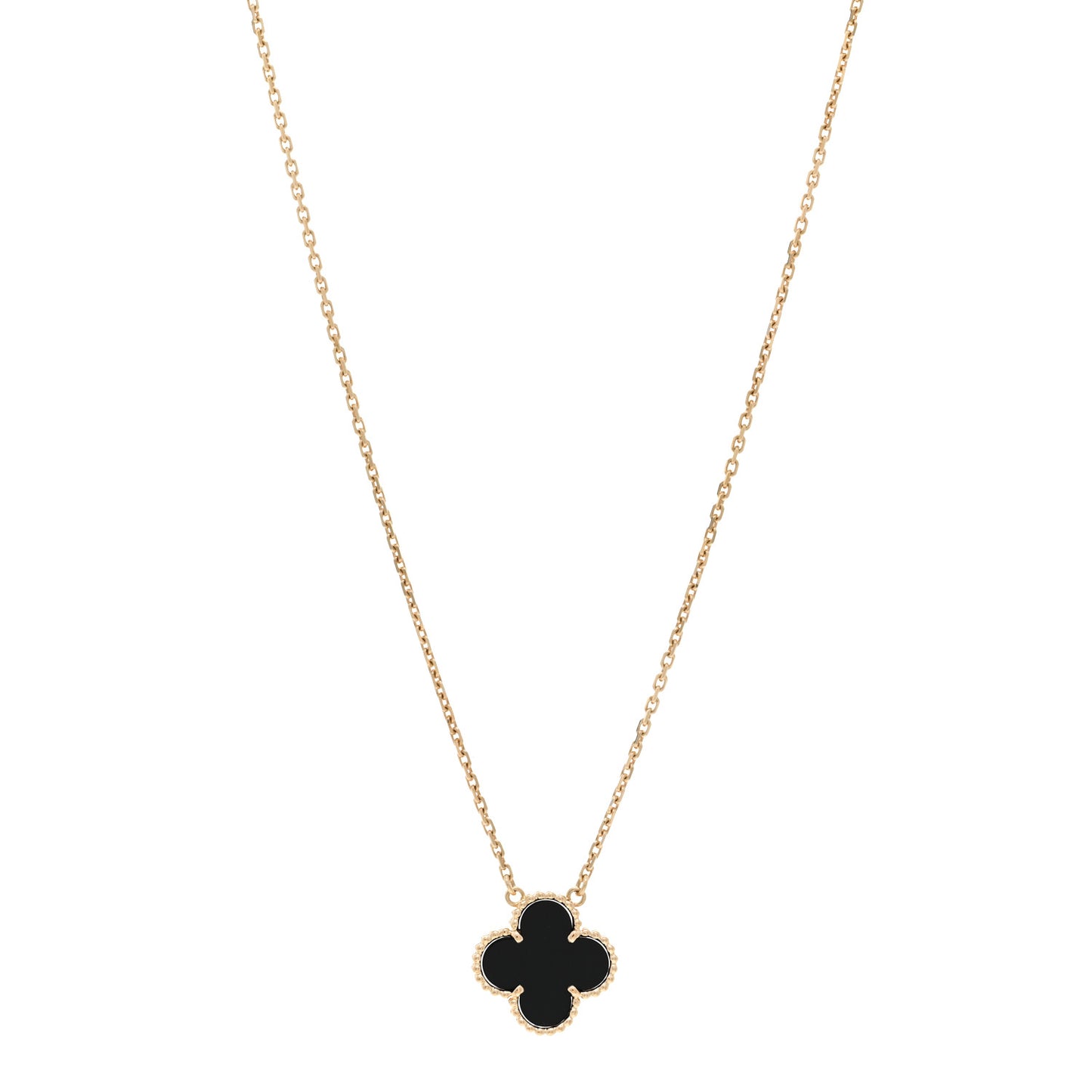 18K Yellow Gold Black Onyx Vintage Alhambra Pendant Necklace