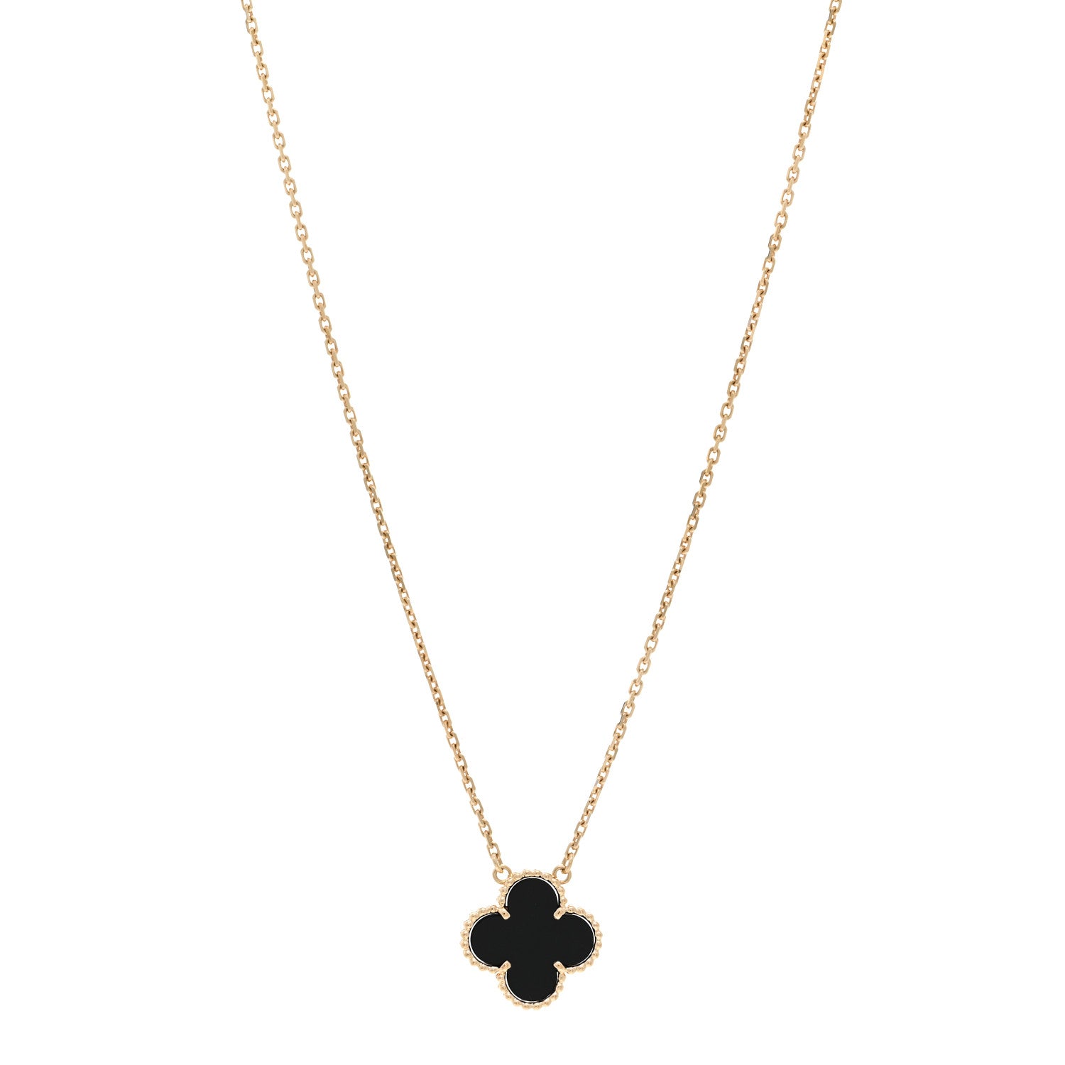 Van Cleef & Arpels 18K Yellow Gold Black Onyx Vintage Alhambra Pendant Necklace 1 of 4