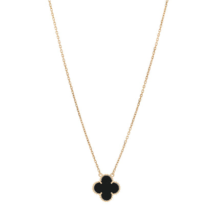 Van Cleef & Arpels 18K Yellow Gold Black Onyx Vintage Alhambra Pendant Necklace 1 of 4