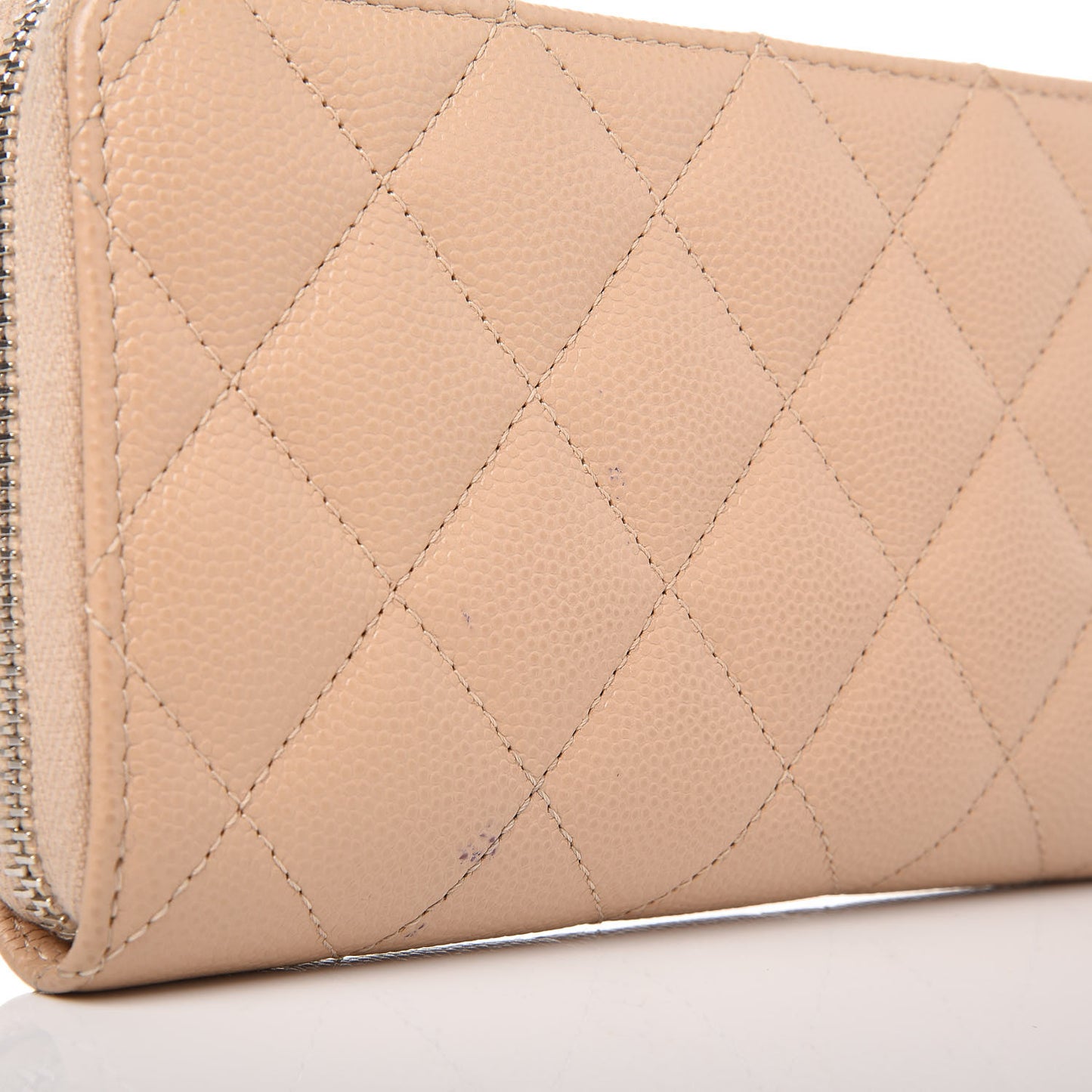 Caviar Quilted Medium Zip Around Wallet Beige