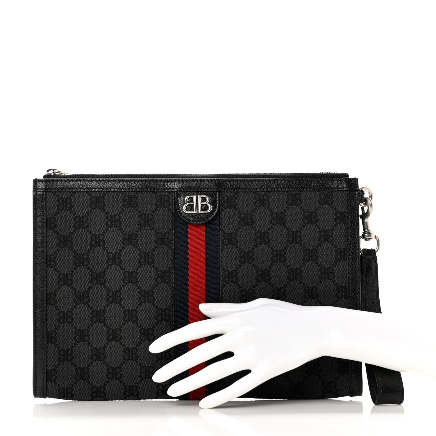 Gucci X BALENCIAGA BB Supreme Monogram Web Ophidia Laptop Pouch Black 2 of 7