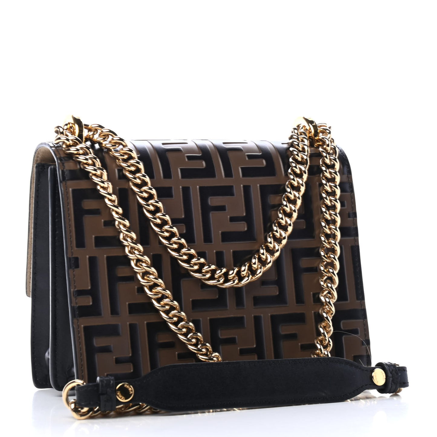 Vitello Liberty Bi-Color FF 1974 Embossed Small Kan U Shoulder Bag Maya Black