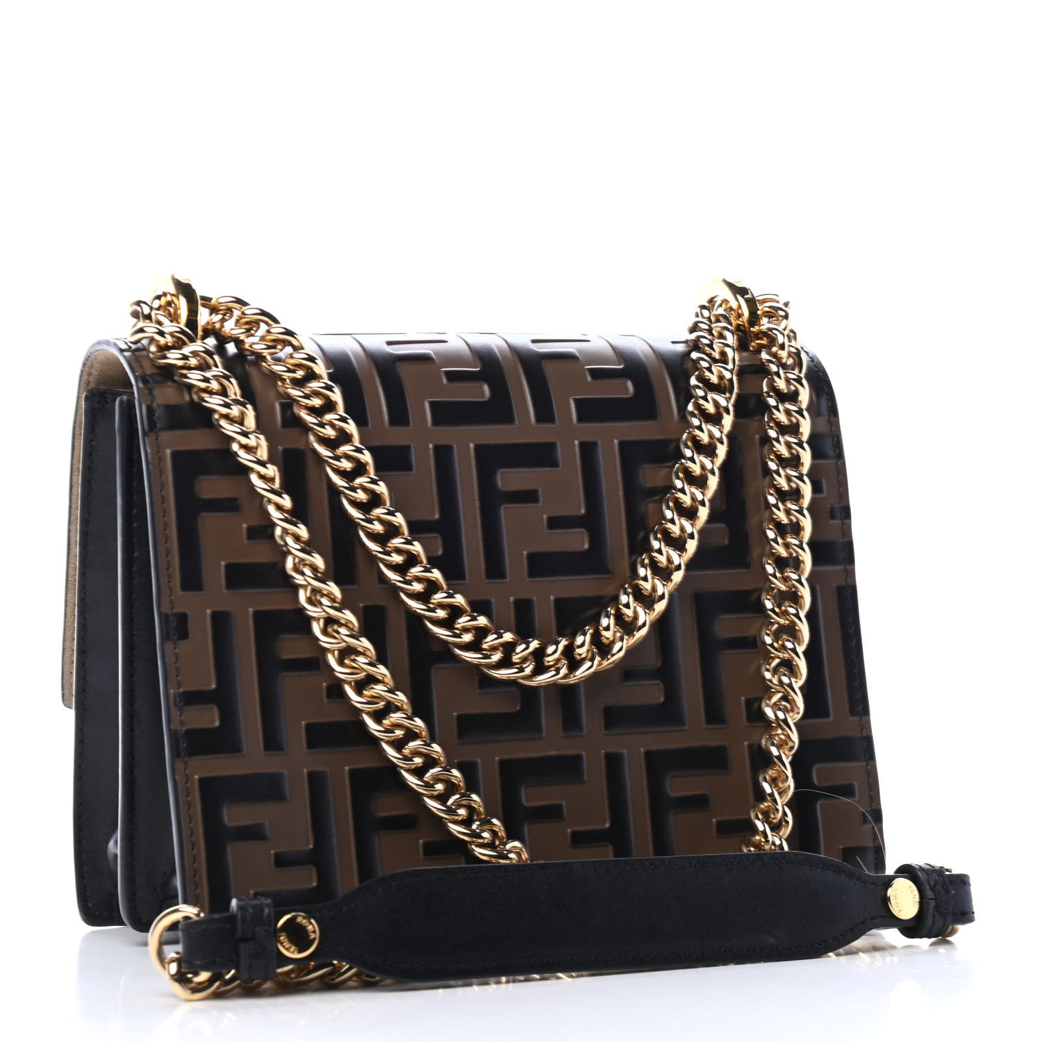 Fendi Vitello Liberty Bi-Color FF 1974 Embossed Small Kan U Shoulder Bag Maya Black 2 of 4
