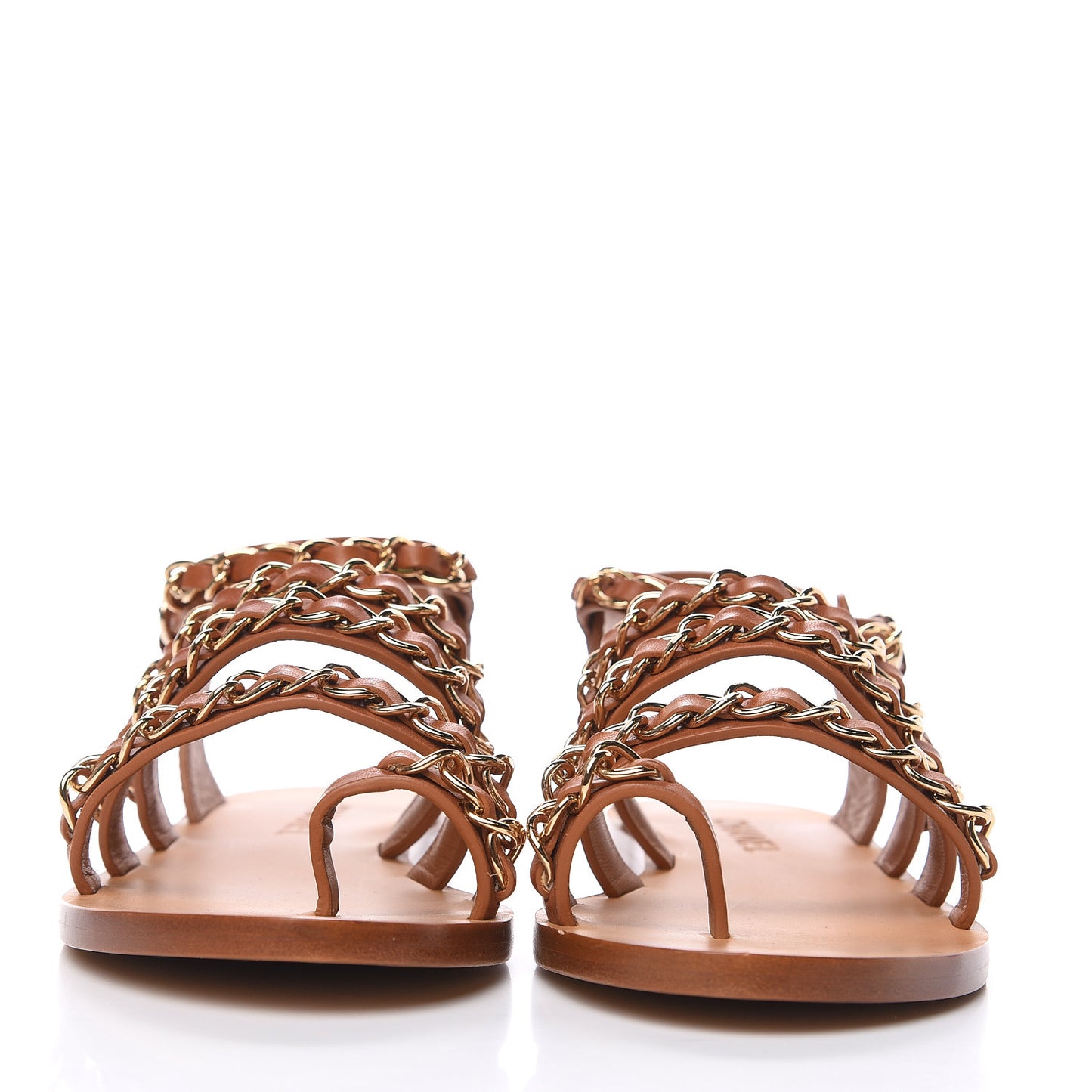 Calfskin Chain CC Flat Sandals 41 Beige