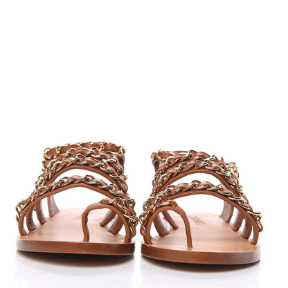 Chanel Calfskin Chain CC Flat Sandals 41 Beige 2 of 8