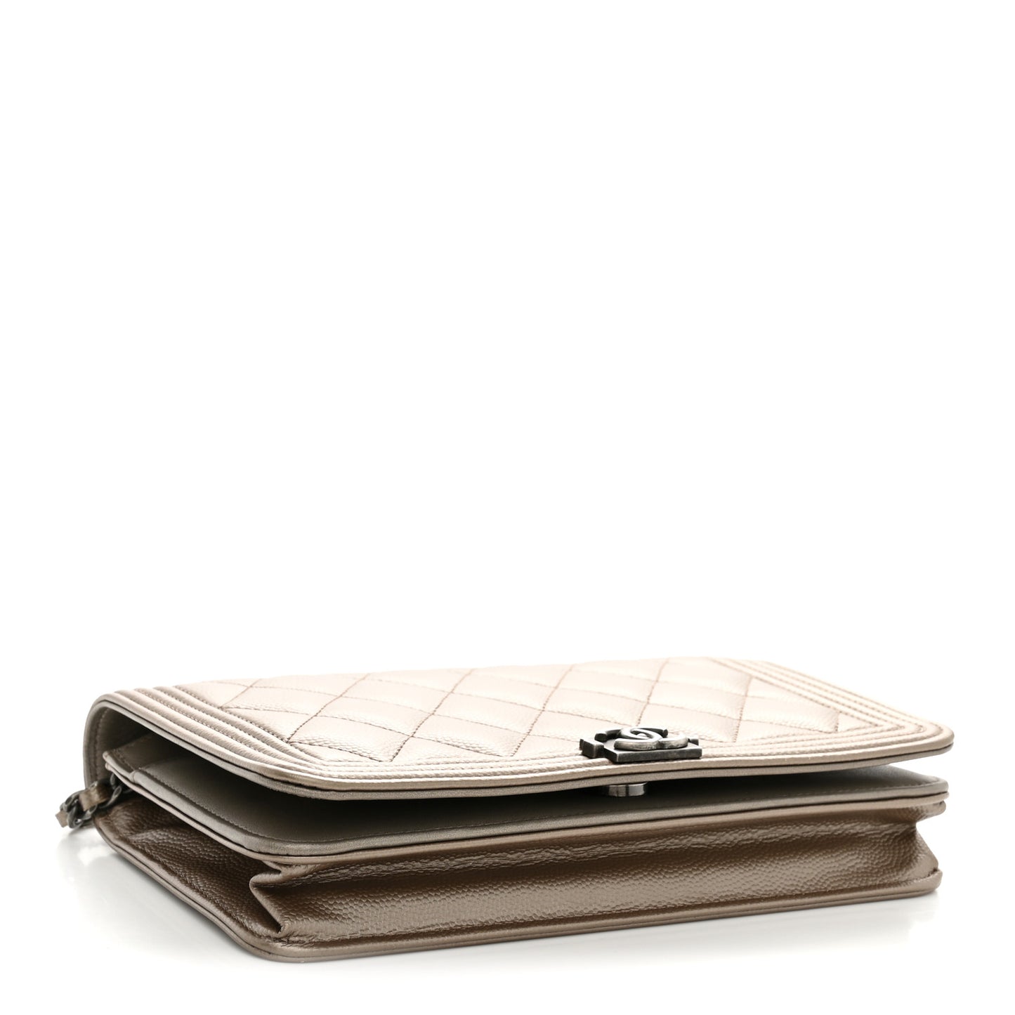 Metallic Caviar Quilted Boy Wallet On Chain WOC Copper