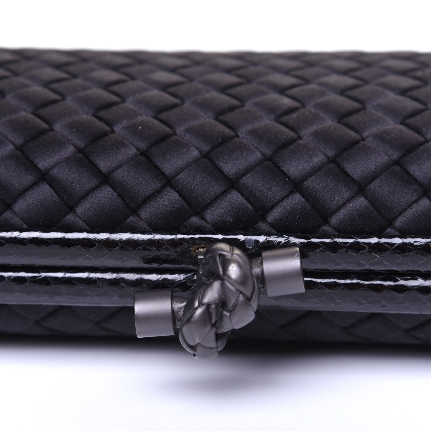 Bottega Veneta Satin Ayers Intreccio Impero Stretch Knot Clutch Black 9 of 10
