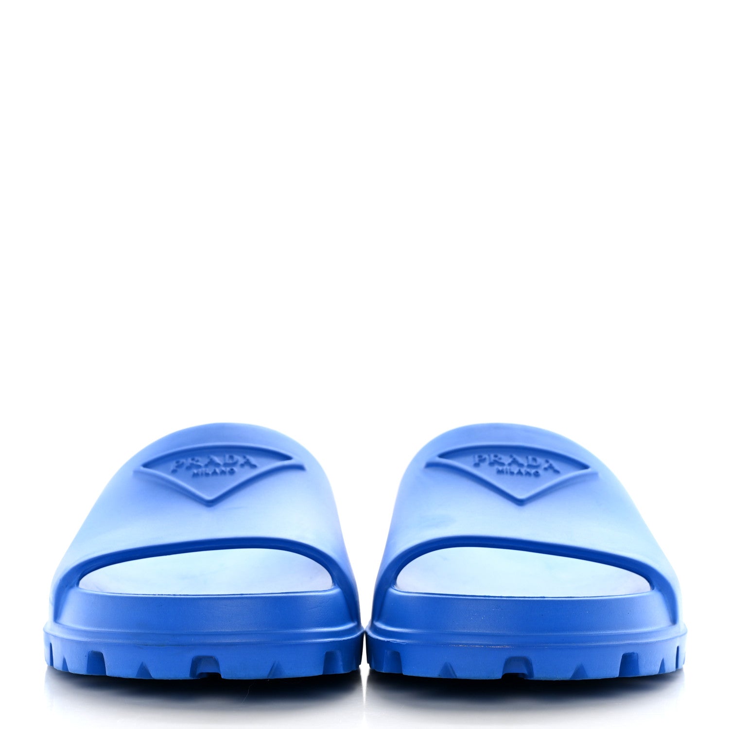 Prada EVA Rubber Triangle Logo Embossed Womens Lug Sole 20mm Slide Sandals 39 Azzurro 2 of 9