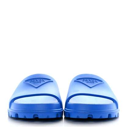 Prada EVA Rubber Triangle Logo Embossed Womens Lug Sole 20mm Slide Sandals 39 Azzurro 2 of 9