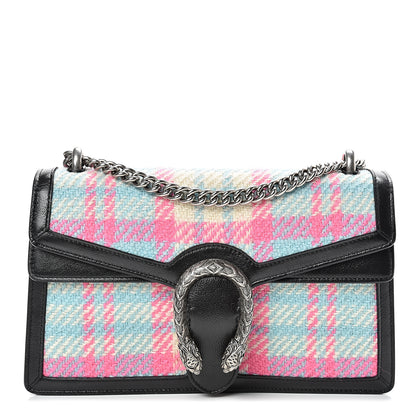 Gucci Tweed Azalea Calfskin Candy Madras Small Dionysus Shoulder Bag Blue Pink Black 1 of 14