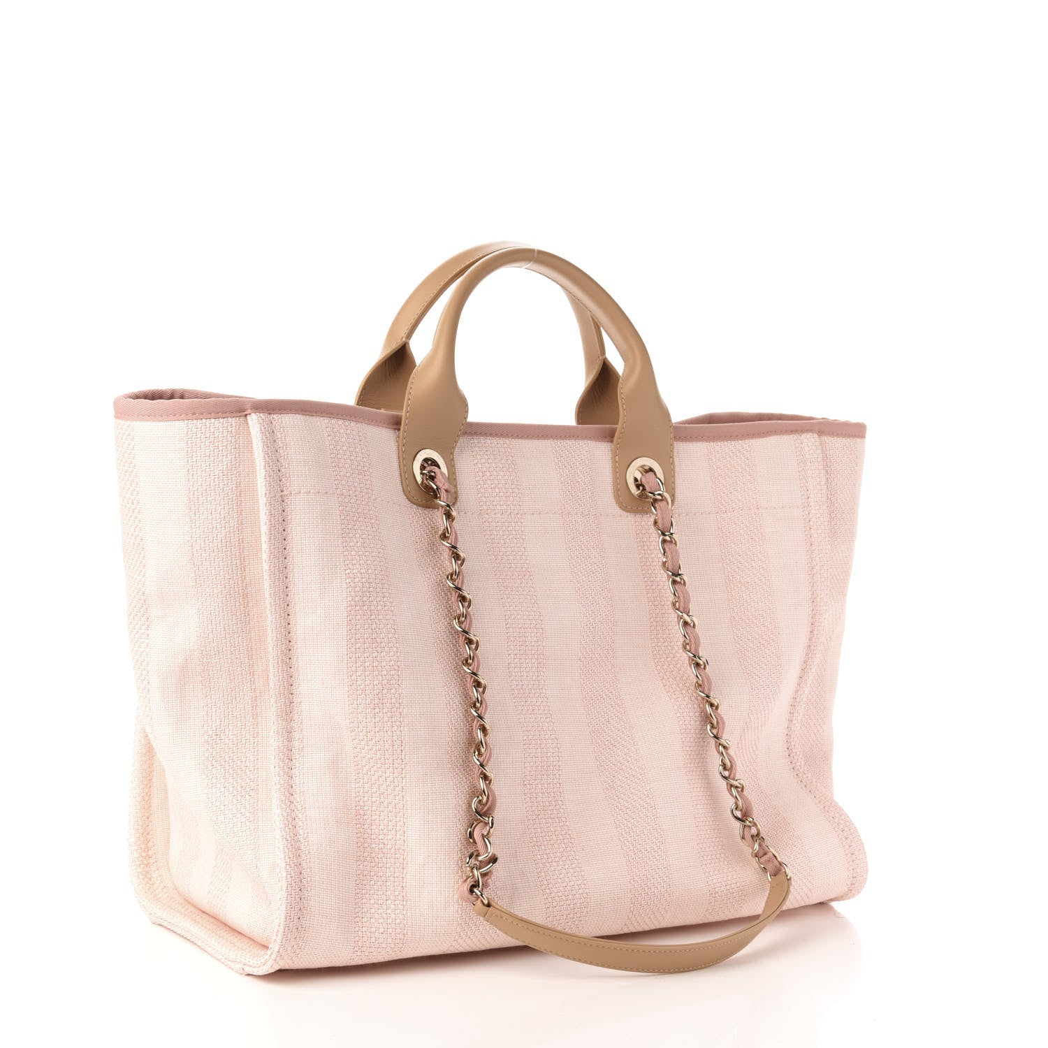 Chanel Straw Raffia Calfskin Striped Medium Deauville Tote Light Pink 4 of 11