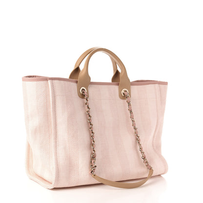 Chanel Straw Raffia Calfskin Striped Medium Deauville Tote Light Pink 4 of 11