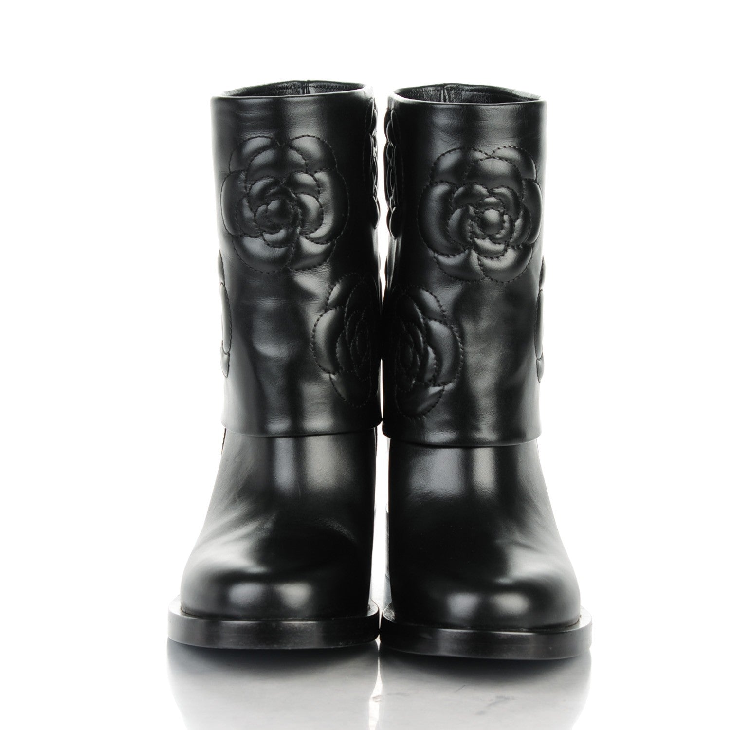 Chanel Calfskin Camellia Short Boots 36 Black 2 of 9