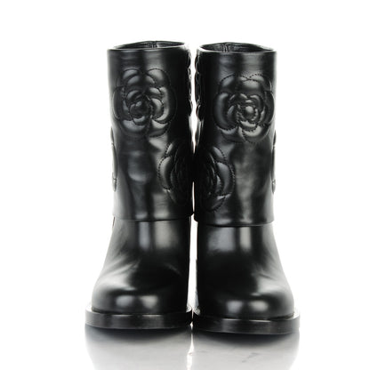 Chanel Calfskin Camellia Short Boots 36 Black 2 of 9