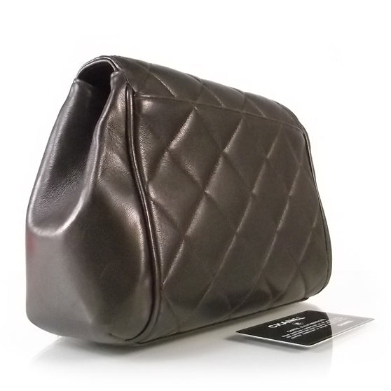 Lambskin Quilted 5 Chain Small Flap Dark Brown