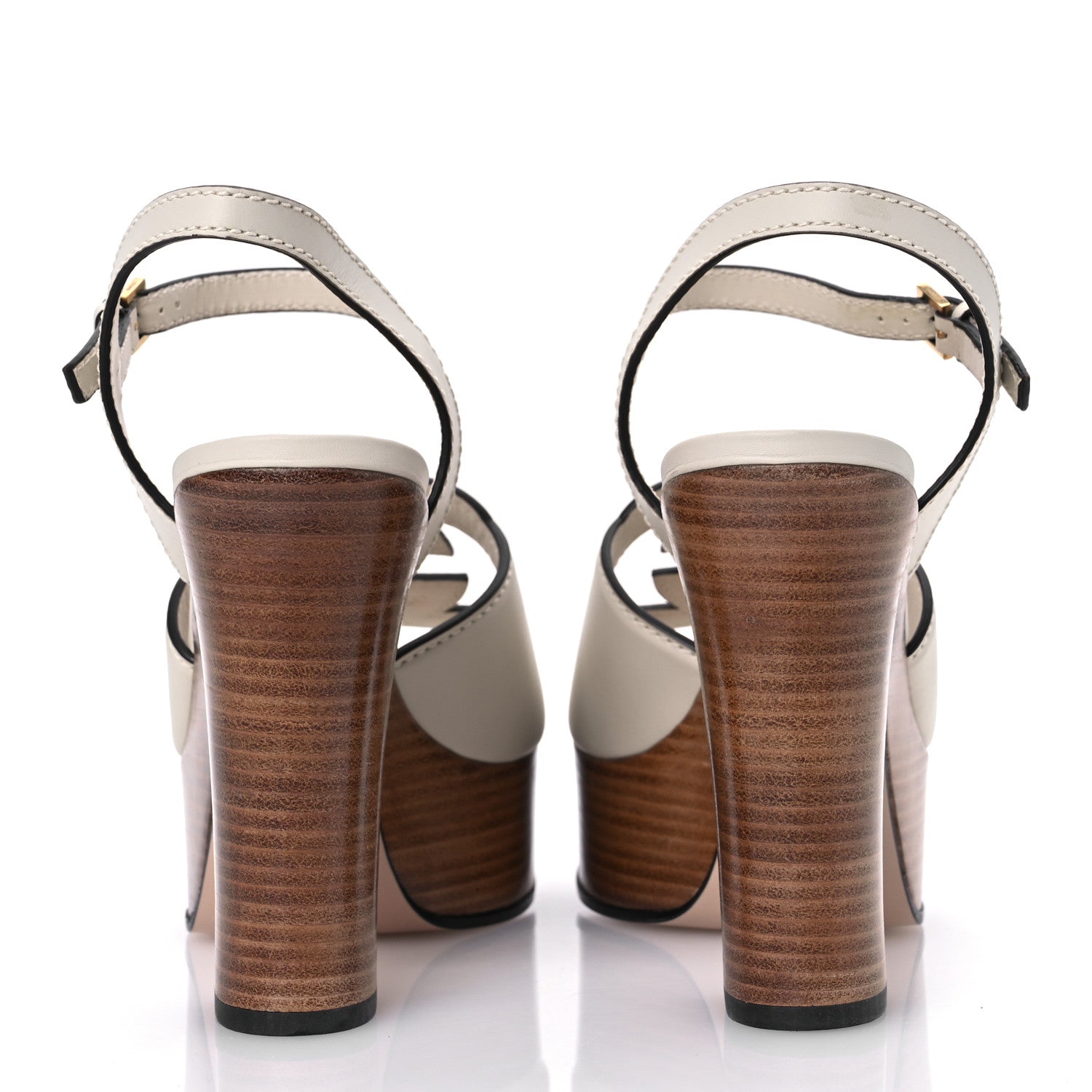 Gucci Cosmos Softy Calfskin Wooden Interlocking G Cut-Out 30/120mm Platform Sandals 38 Mystic White 6 of 14
