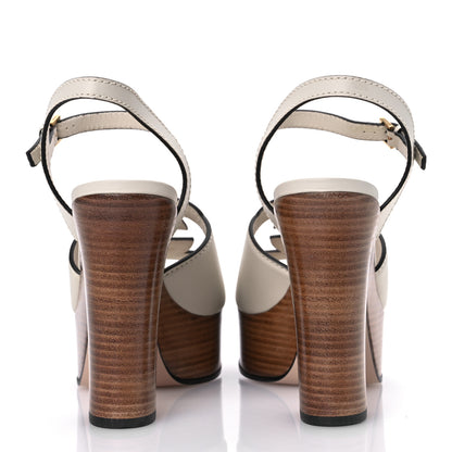 Gucci Cosmos Softy Calfskin Wooden Interlocking G Cut-Out 30/120mm Platform Sandals 38 Mystic White 6 of 14