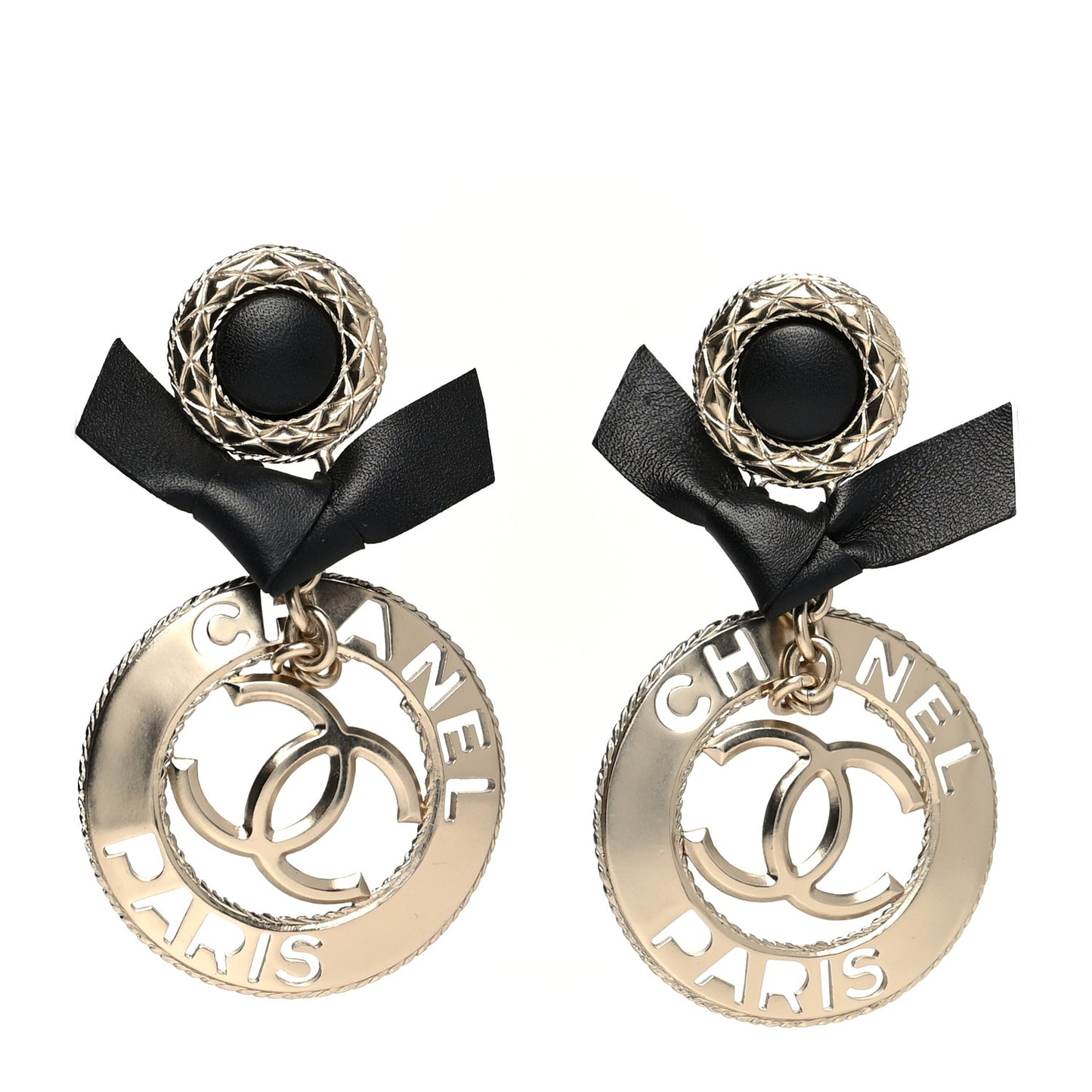 Lambskin Logo Drop Earrings Gold Black