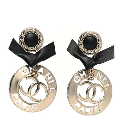 Chanel Lambskin Logo Drop Earrings Gold Black 1 of 4