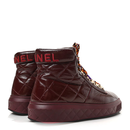 Chanel Patent Calfskin Quilted Womens High Top Sneakers 39.5 Burgundy 4 of 8