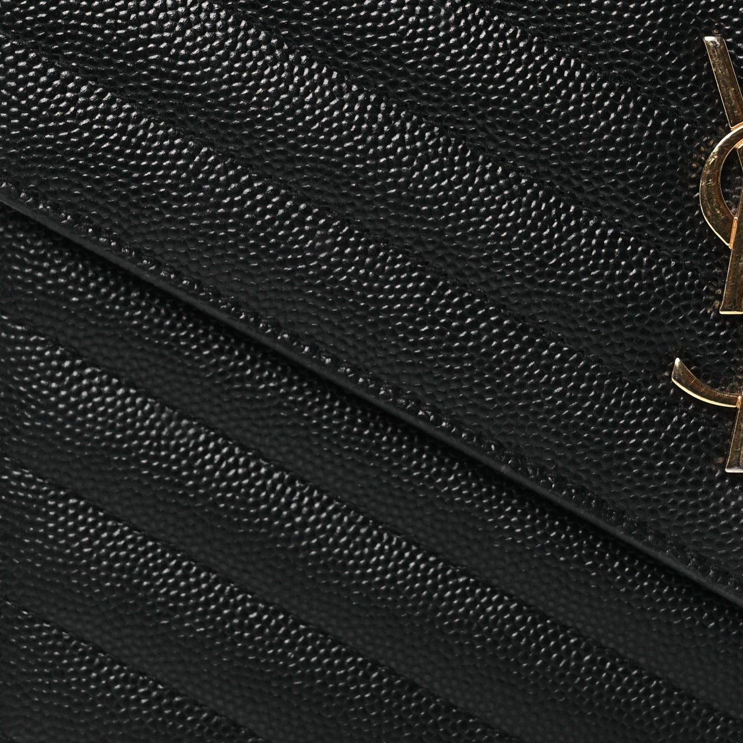 Grain De Poudre Matelasse Chevron Monogram Envelope Chain Wallet Black