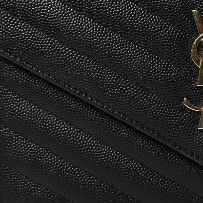 Saint Laurent Grain De Poudre Matelasse Chevron Monogram Envelope Chain Wallet Black 8 of 14