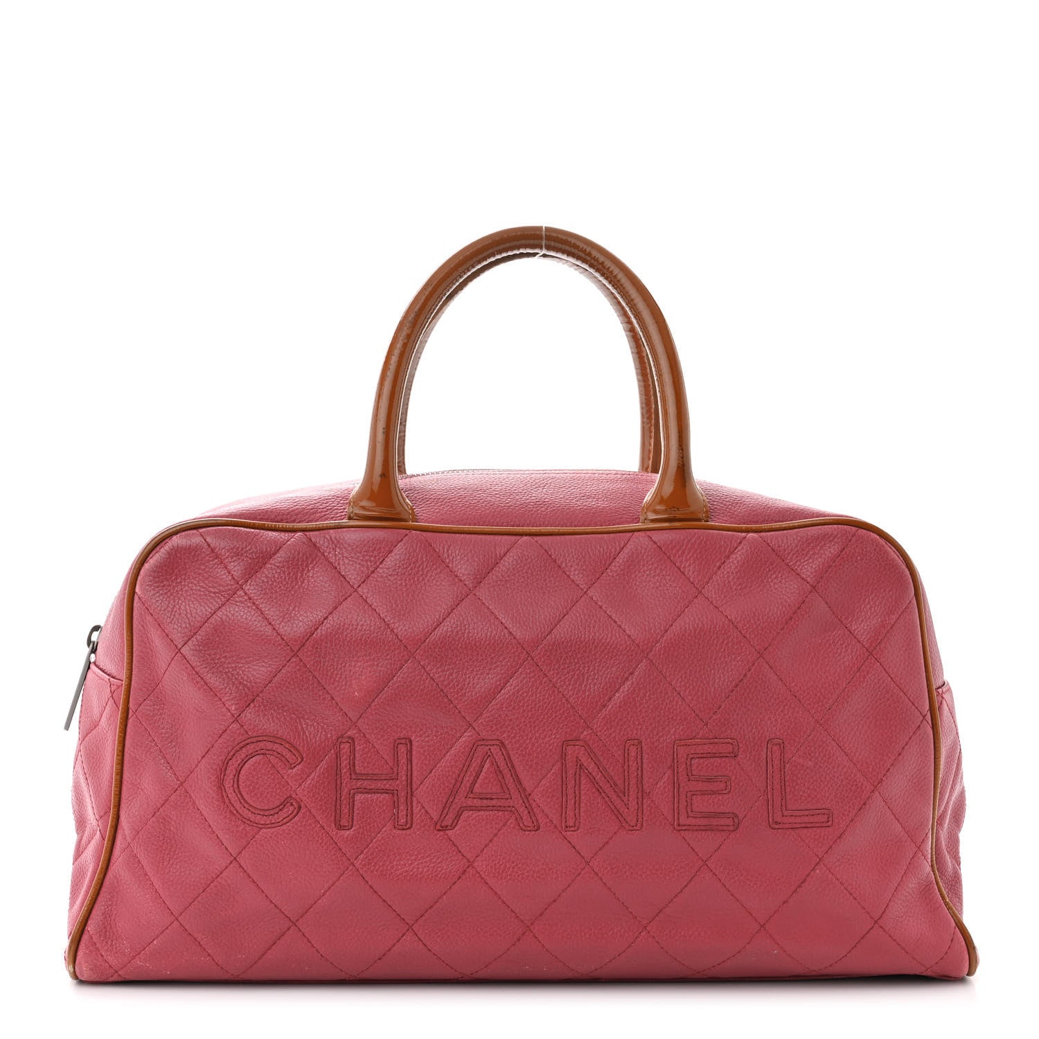 Chanel Caviar Patent Quilted Large Bowler Bag Red 1 of 20