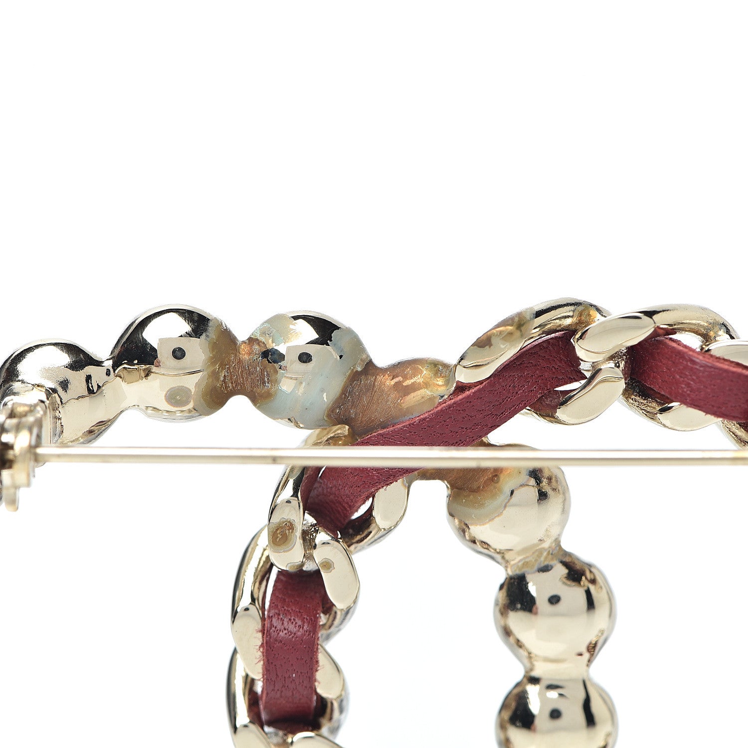 Chanel Lambskin Pearl CC Chain Brooch Red Gold 4 of 5