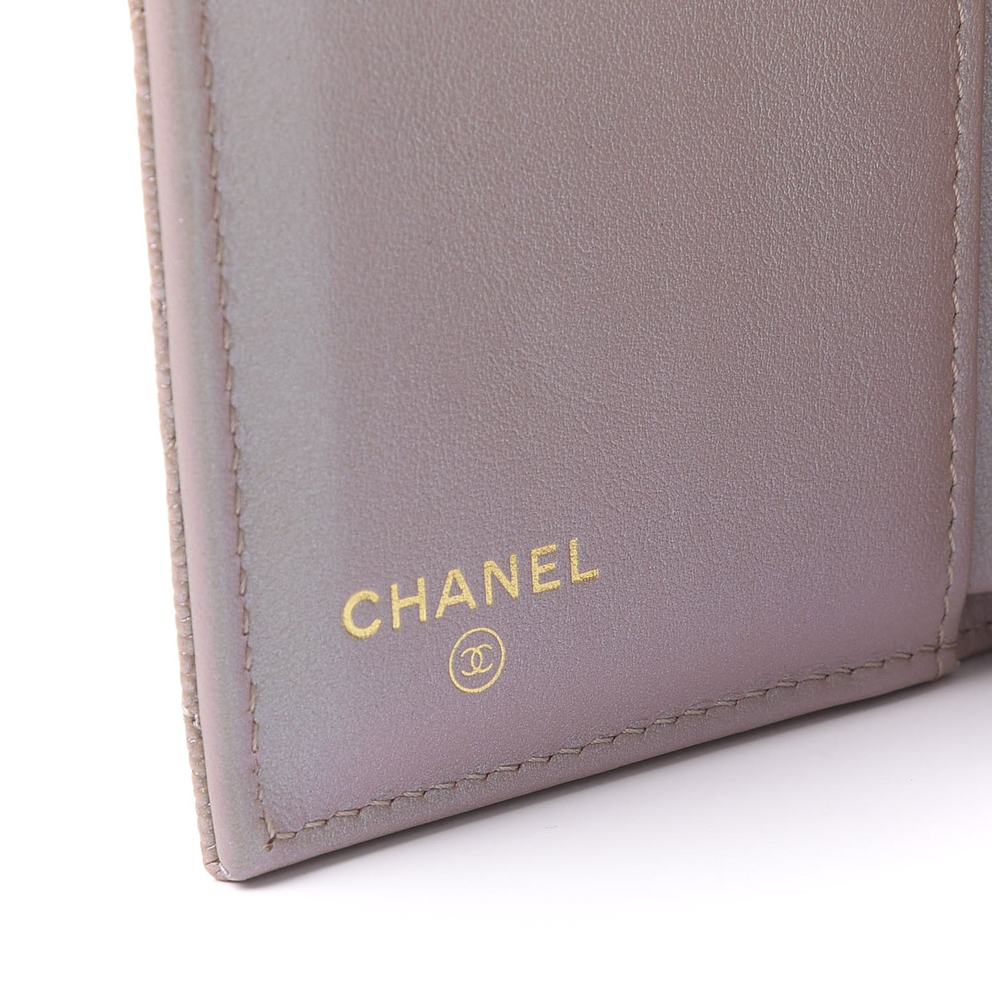 Iridescent Caviar Quilted Small Flap Wallet Beige