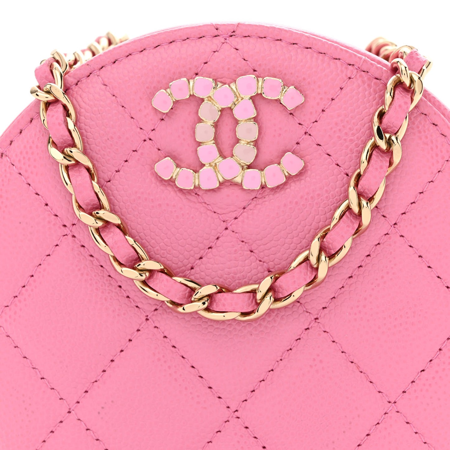 Caviar Quilted Gripoix CC Round Clutch With Chain Pink