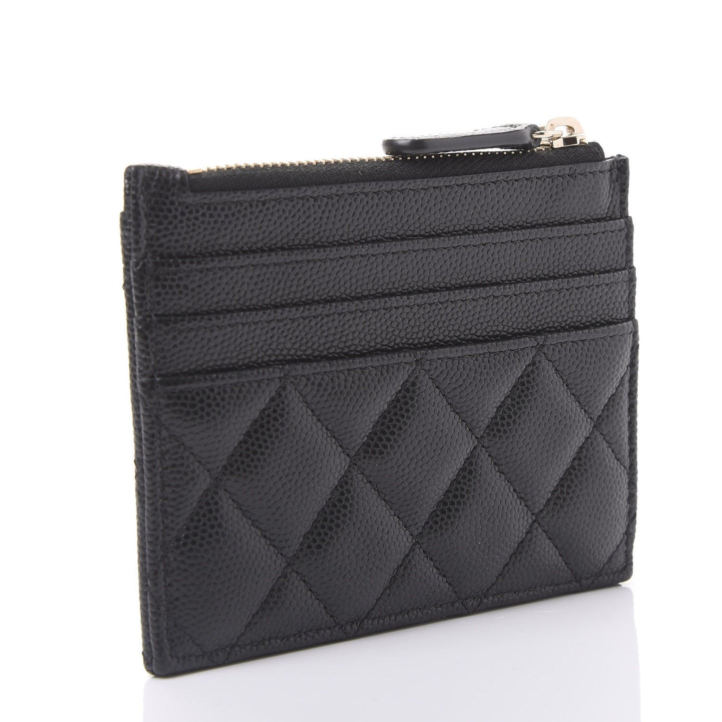 Caviar Quilted CC Zip Card Holder Black