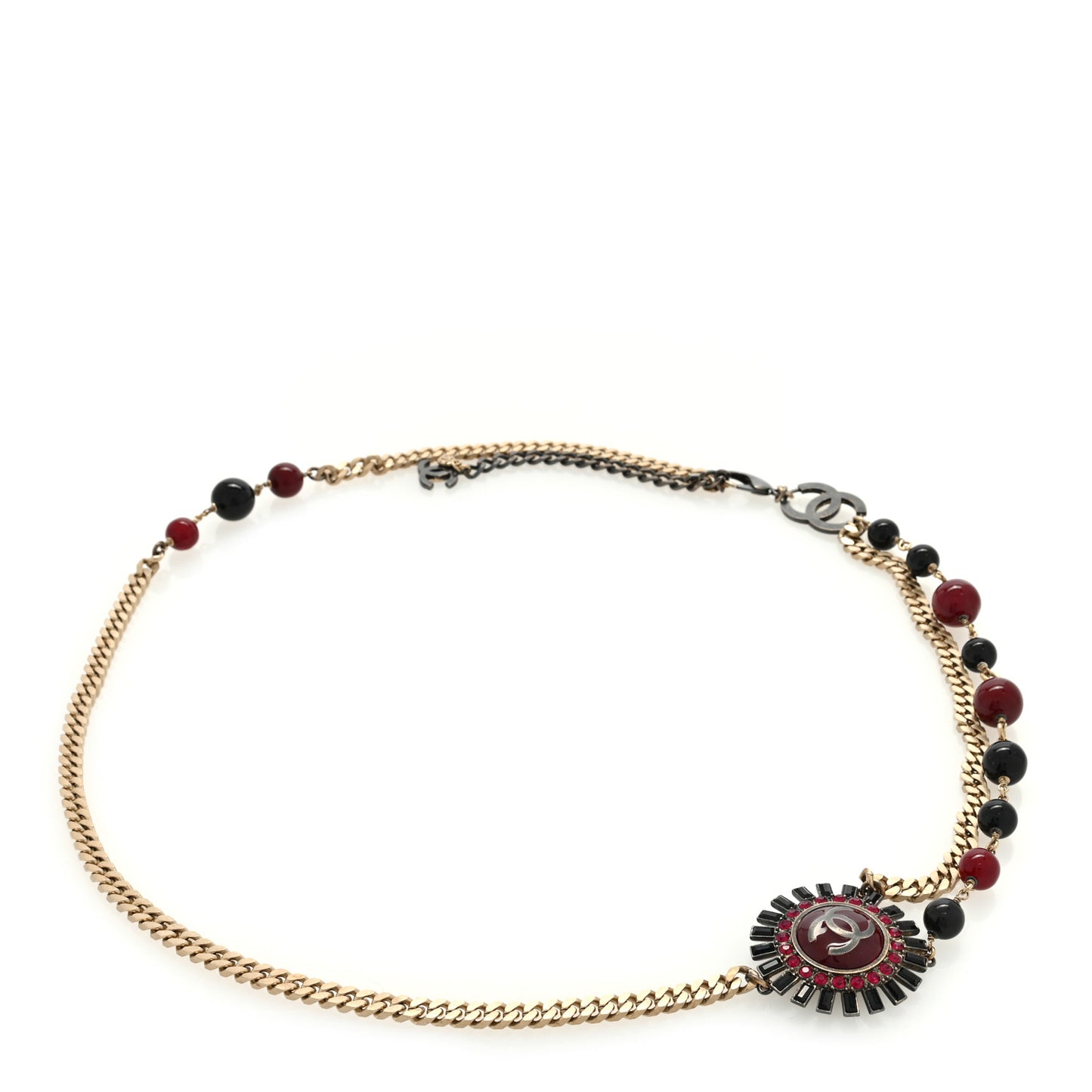 Gripoix Poured Glass Crystal CC Chain Belt Black Red Gold