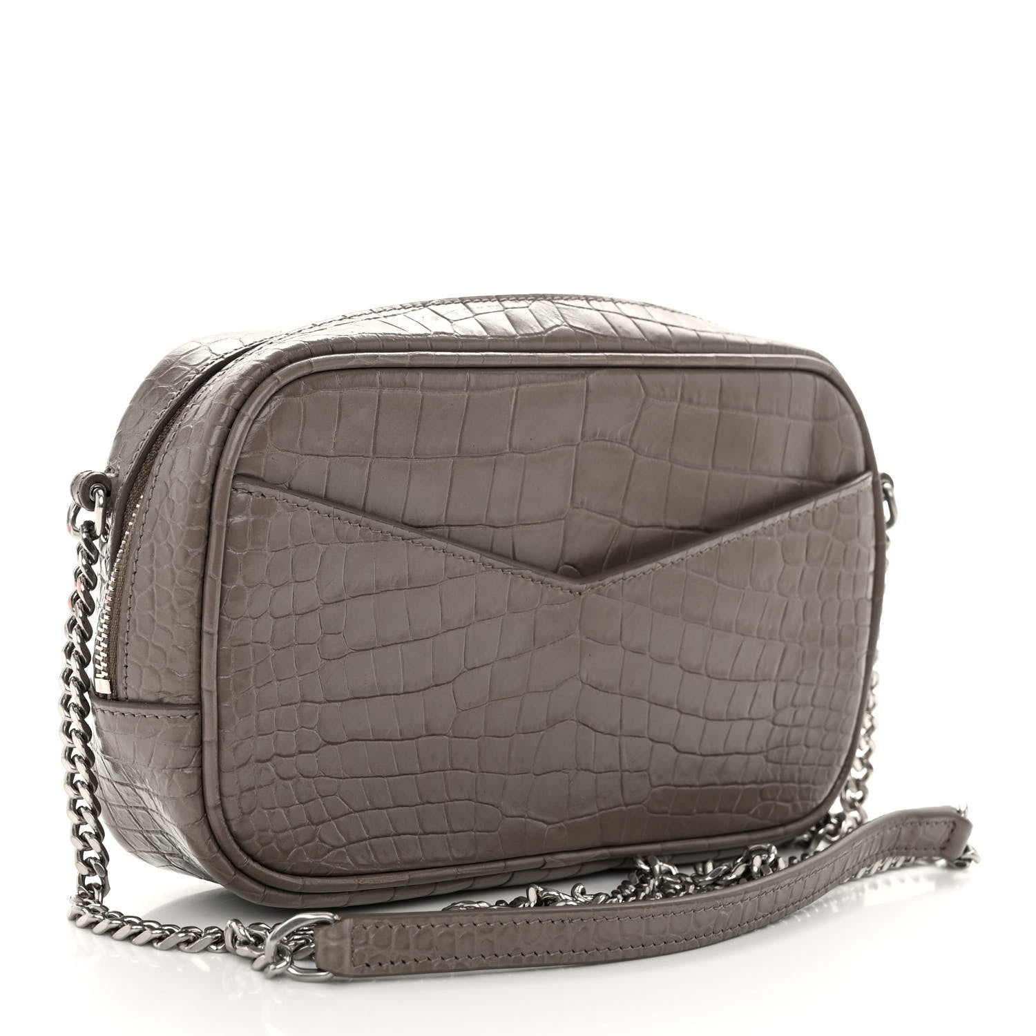 Saint Laurent Calfskin Crocodile Embossed Monogram Mini Lou Camera Bag Fog 3 of 9