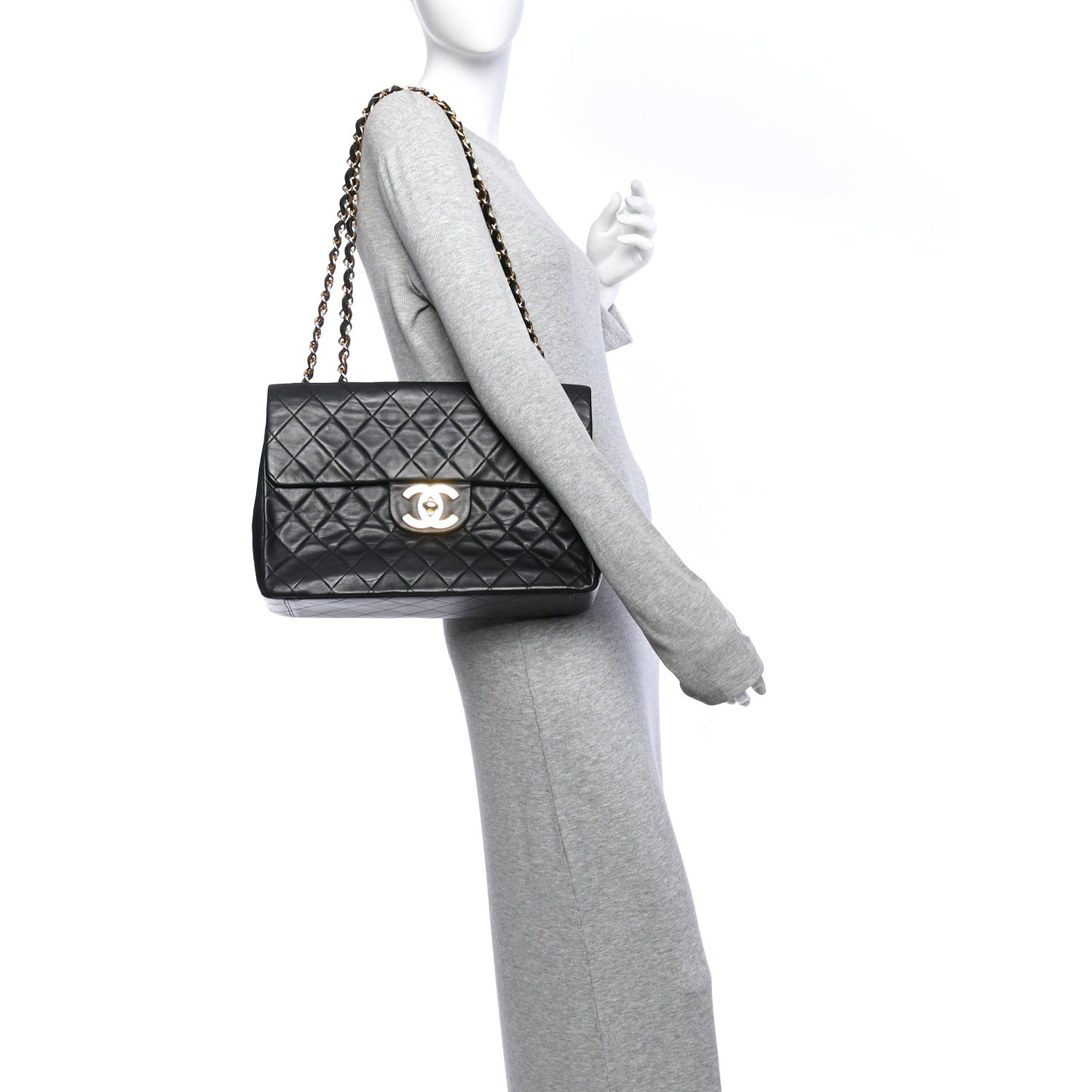 Lambskin Quilted XL Jumbo Single Flap Black
