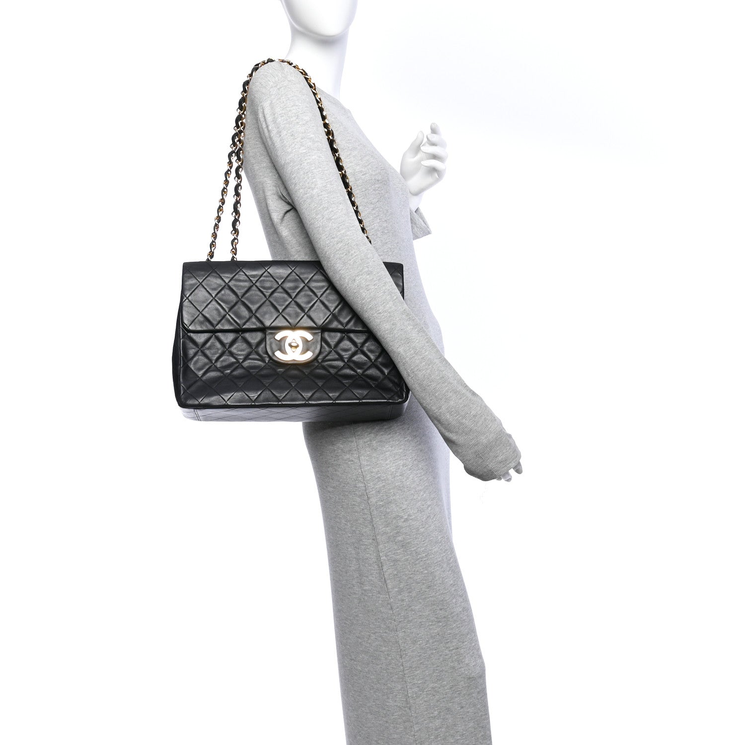 Chanel Lambskin Quilted XL Jumbo Single Flap Black 2 of 14