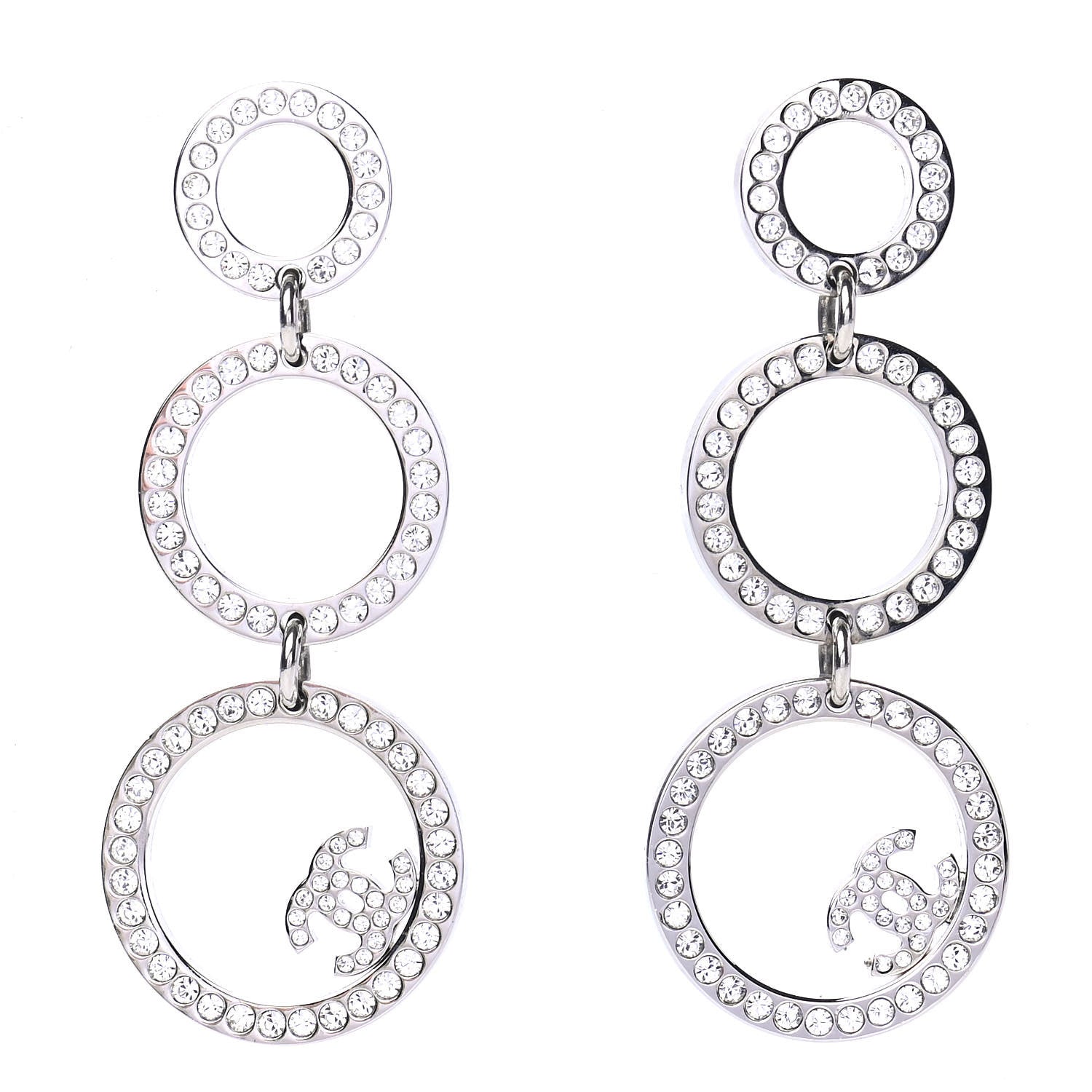 Chanel Crystal CC Drop Earrings Silver 1 of 4