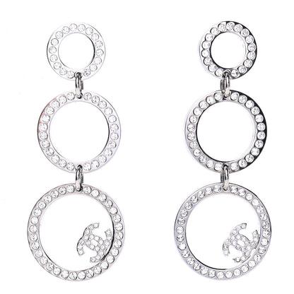 Chanel Crystal CC Drop Earrings Silver 1 of 4