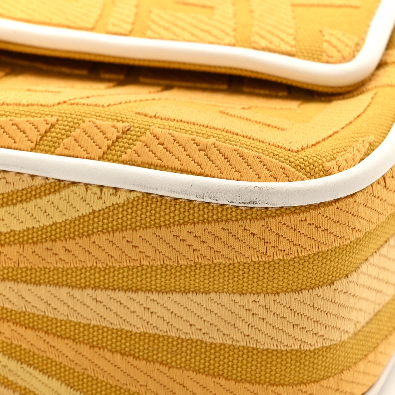 Fendi X SARA COLEMAN Canvas Vitello Seta FF Fish Eye Embroidered Baguette Mostarda White Ice 11 of 11