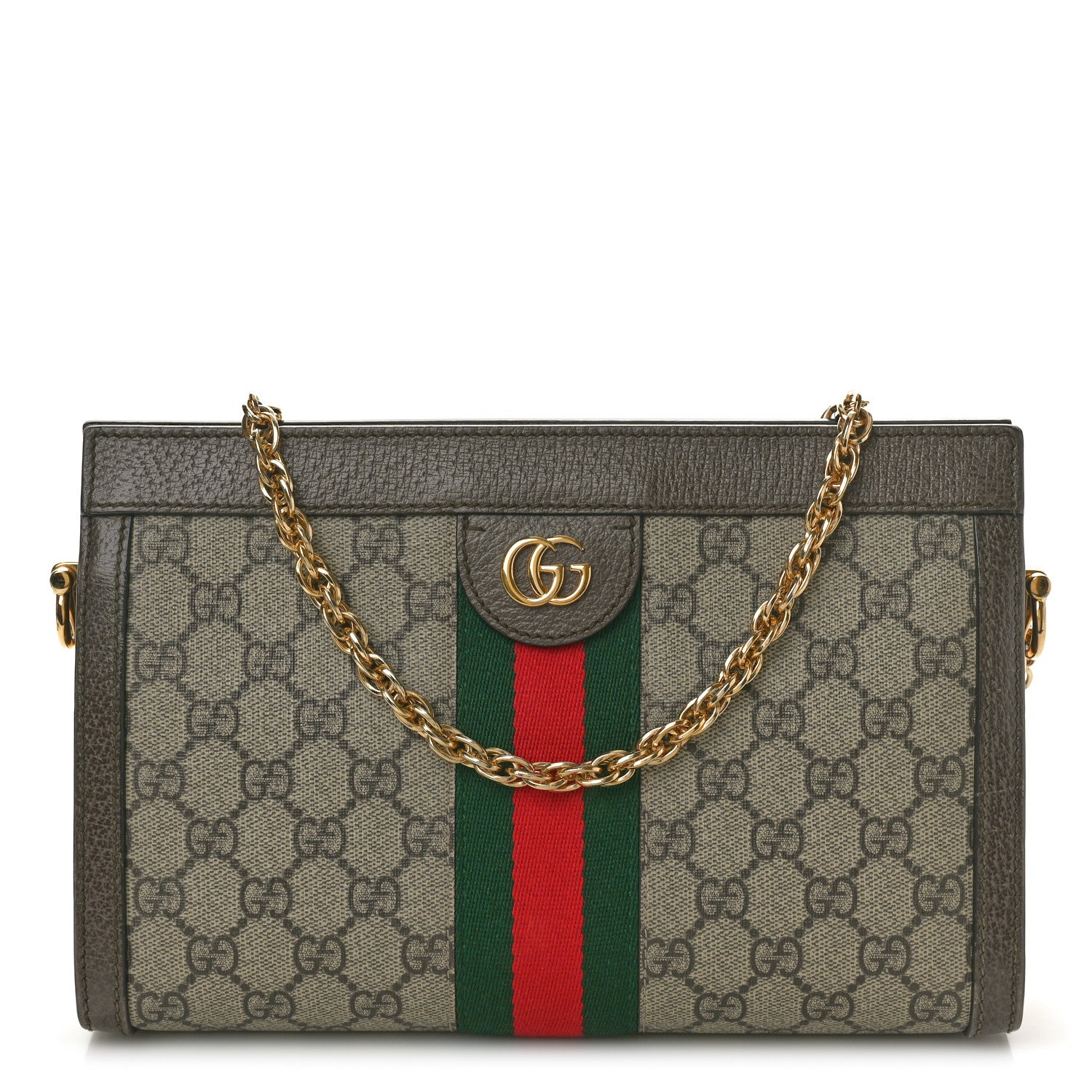 Gucci GG Supreme Monogram Web Small Ophidia Chain Shoulder Bag Brown 1 of 10