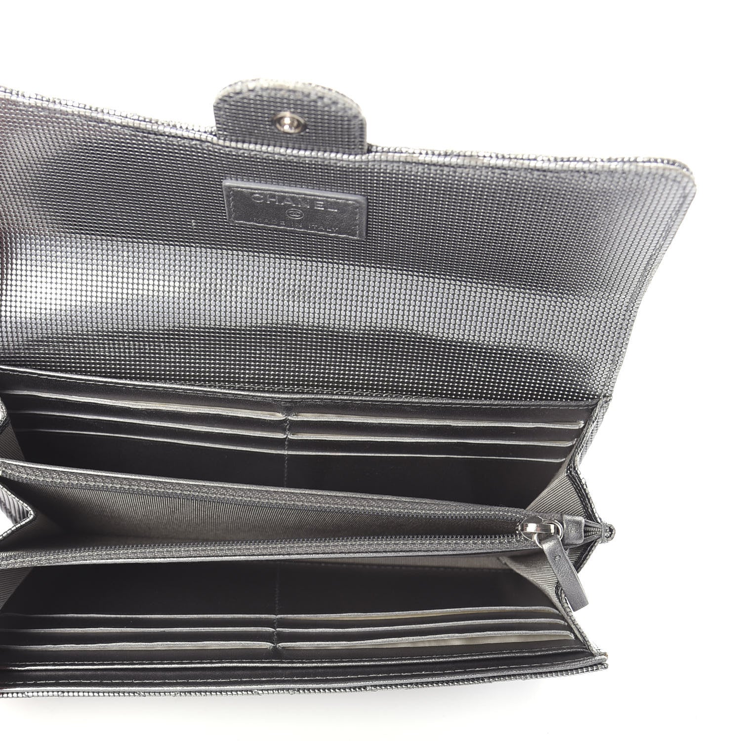 Chanel Metallic Calfskin Quilted Pixel Effect Large Flap Wallet Silver 4 of 6